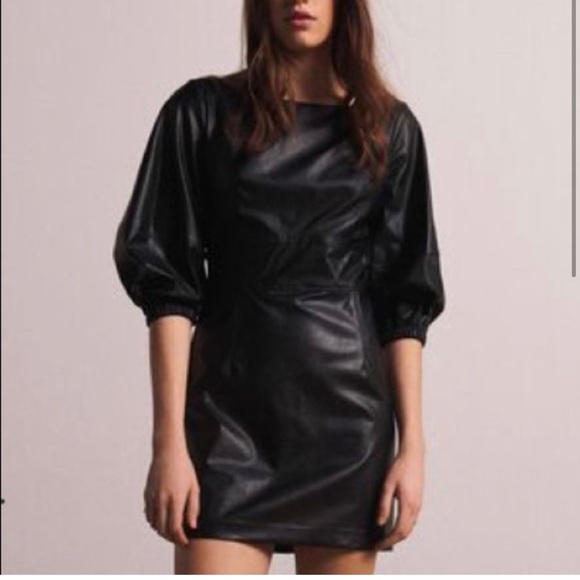 NWT ba&sh Women's M Robe Sae Black Noir Vegan Leather Shift Dress - Picture 3 of 7